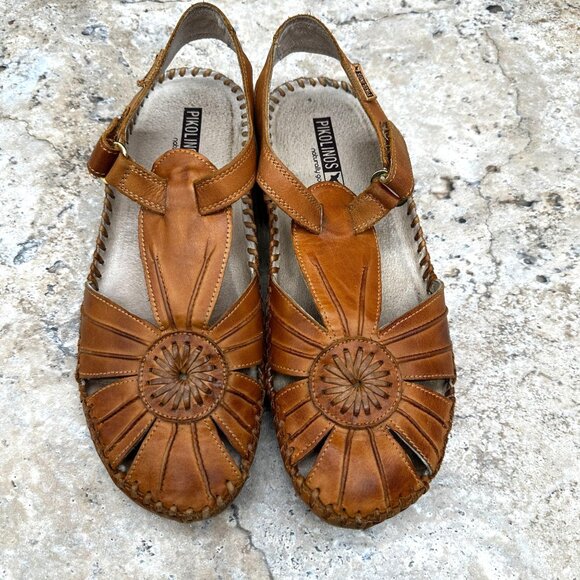 Pikolinos Sandals Puerto Vallarta Womens Size 39 US 8.5 -9 Tan Leather T Strap - Picture 2 of 12